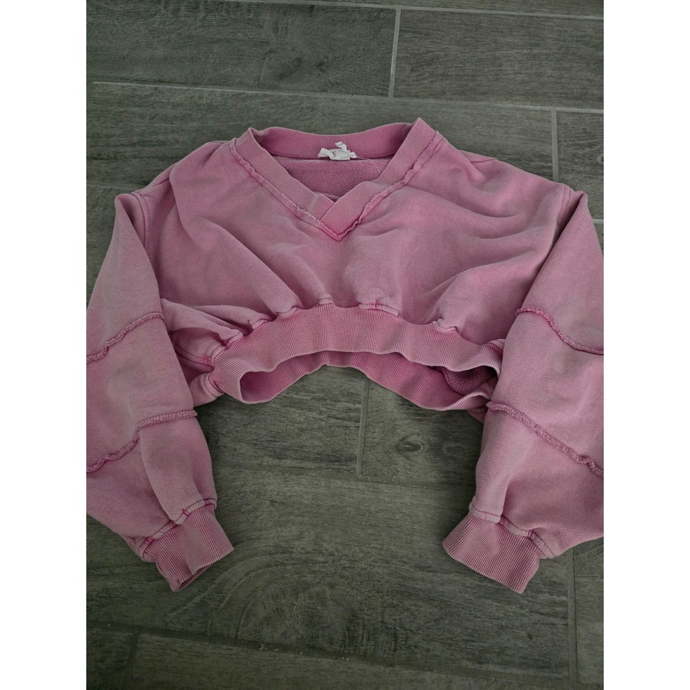 Out From Under Urban Outfitters Pink Cropped V-Neck Raw Seam Sweatshirt XS